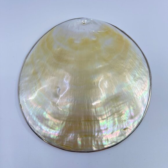 vintage sterling silver trimmed cavier plate mother of pearl shell dish - Picture 3 of 4